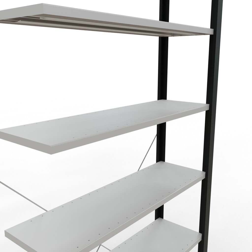 Scaffalatura per documenti SCHULTE campata aggiuntiva, monofronte, senza spondine posteriori, nero, portata per piano 85 kg, AxLxP 2.300 x 1.000 x 300 mm Immagine del prodotto n. 4: Scaffalatura per documenti SCHULTE campata aggiuntiva, monofronte, senza spondine posteriori, nero, portata per piano 85 kg, AxLxP 2.300 x 1.000 x 300 mm