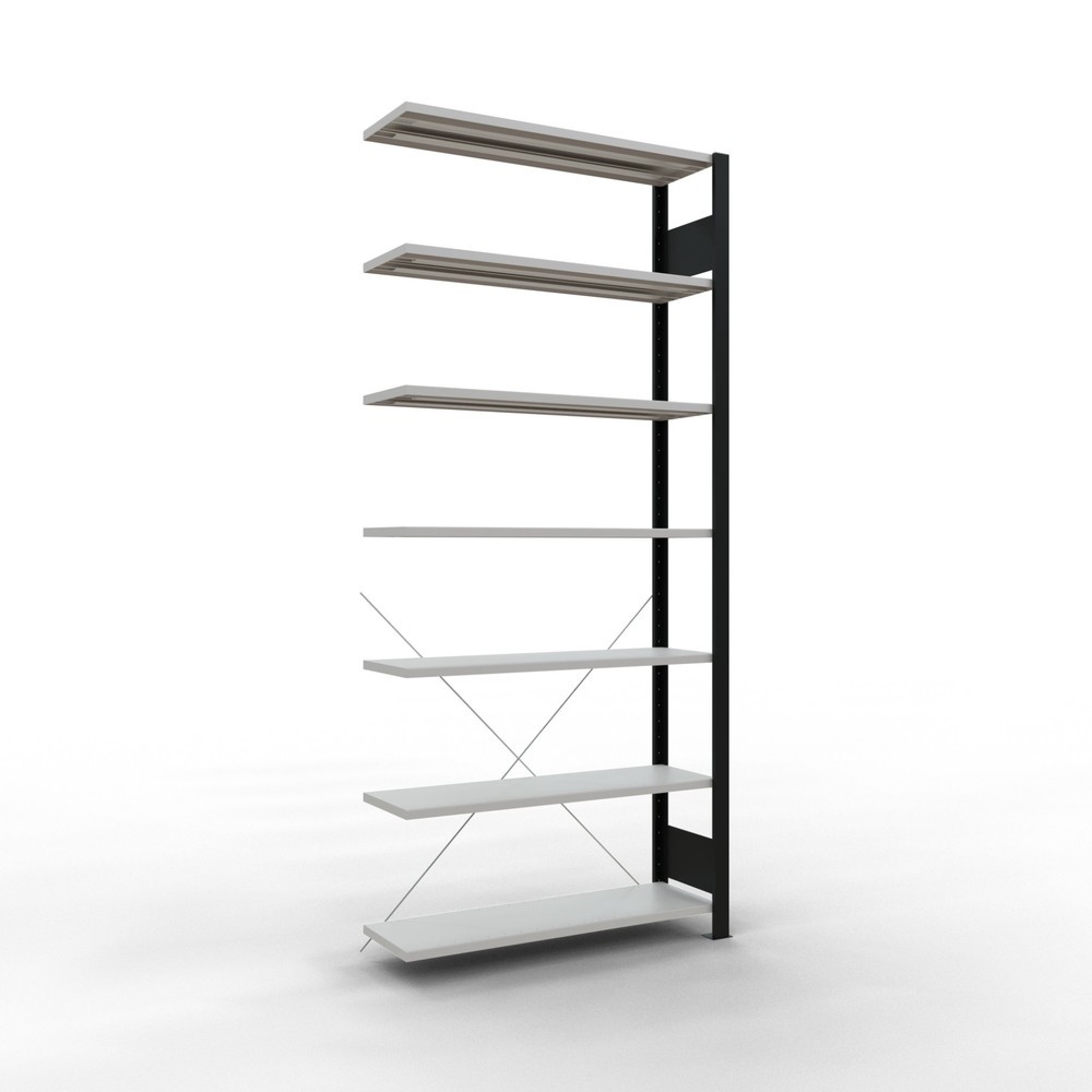 Immagine del prodotto: Scaffalatura per documenti SCHULTE campata aggiuntiva, monofronte, senza spondine posteriori, nero, portata per piano 85 kg, AxLxP 2.300 x 1.000 x 300 mm