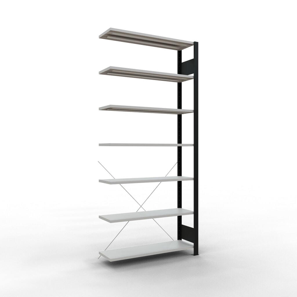 Immagine del prodotto: Scaffalatura per documenti SCHULTE campata aggiuntiva, monofronte, senza spondine posteriori, nero, portata per piano 85 kg, AxLxP 2.300 x 1.000 x 300 mm
