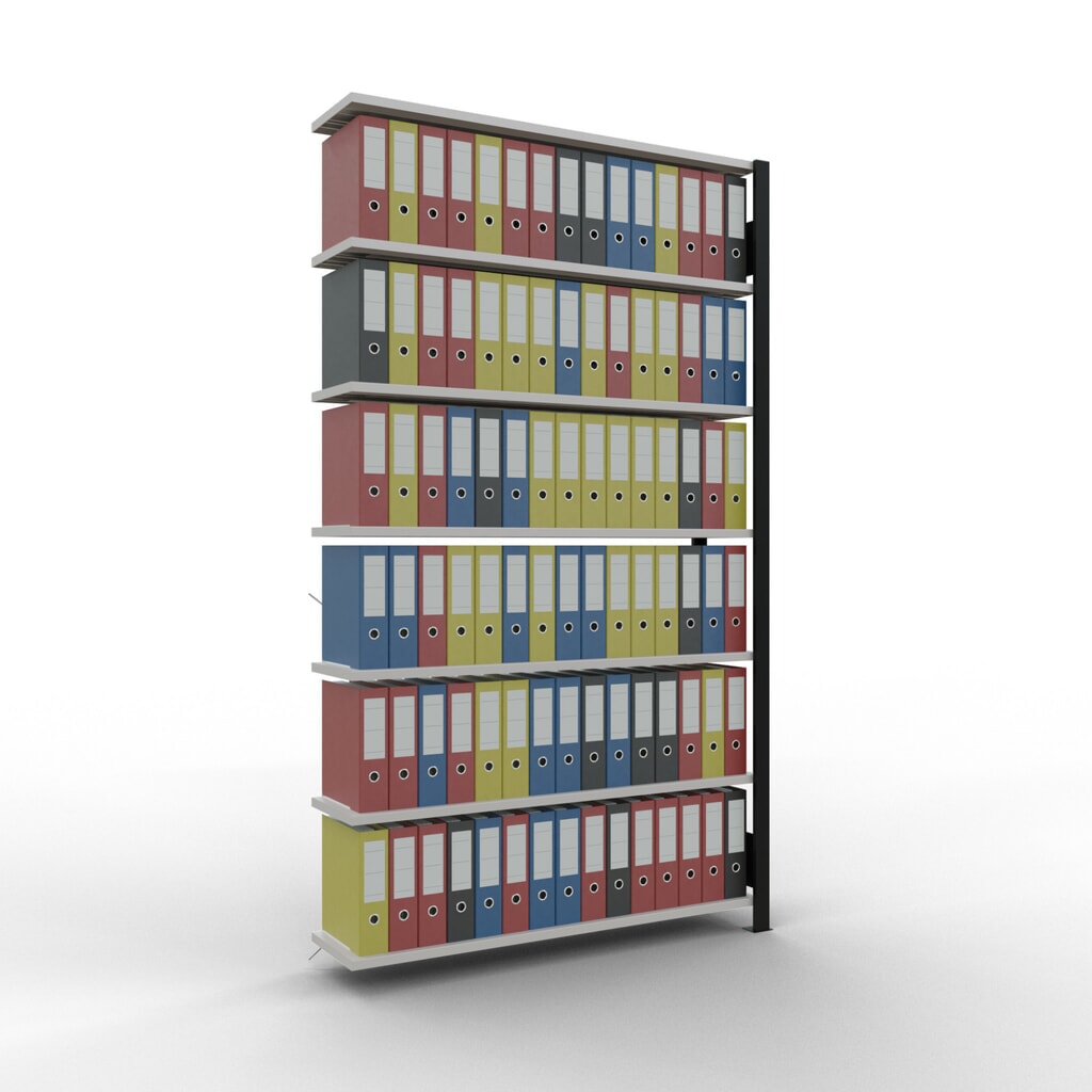 Scaffalatura per documenti SCHULTE campata aggiuntiva, monofronte, senza spondine posteriori, nero, portata per piano 85 kg, HxLxP 2.300 x 1.300 x 300 mm Immagine del prodotto n. 2: Scaffalatura per documenti SCHULTE campata aggiuntiva, monofronte, senza spondine posteriori, nero, portata per piano 85 kg, HxLxP 2.300 x 1.300 x 300 mm
