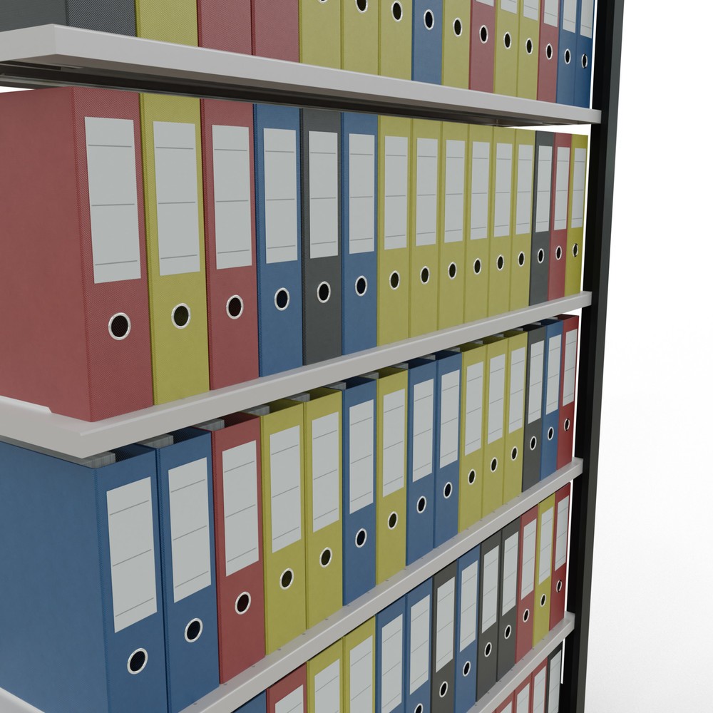 Immagine del prodotto n. 3: Scaffalatura per documenti SCHULTE campata aggiuntiva, monofronte, senza spondine posteriori, nero, portata per piano 85 kg, HxLxP 2.300 x 1.300 x 300 mm