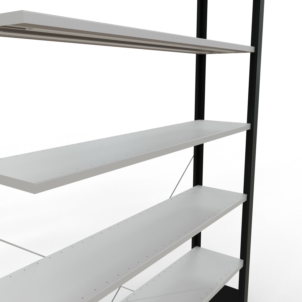 Scaffalatura per documenti SCHULTE campata aggiuntiva, monofronte, senza spondine posteriori, nero, portata per piano 85 kg, HxLxP 2.300 x 1.300 x 300 mm Immagine del prodotto n. 4: Scaffalatura per documenti SCHULTE campata aggiuntiva, monofronte, senza spondine posteriori, nero, portata per piano 85 kg, HxLxP 2.300 x 1.300 x 300 mm