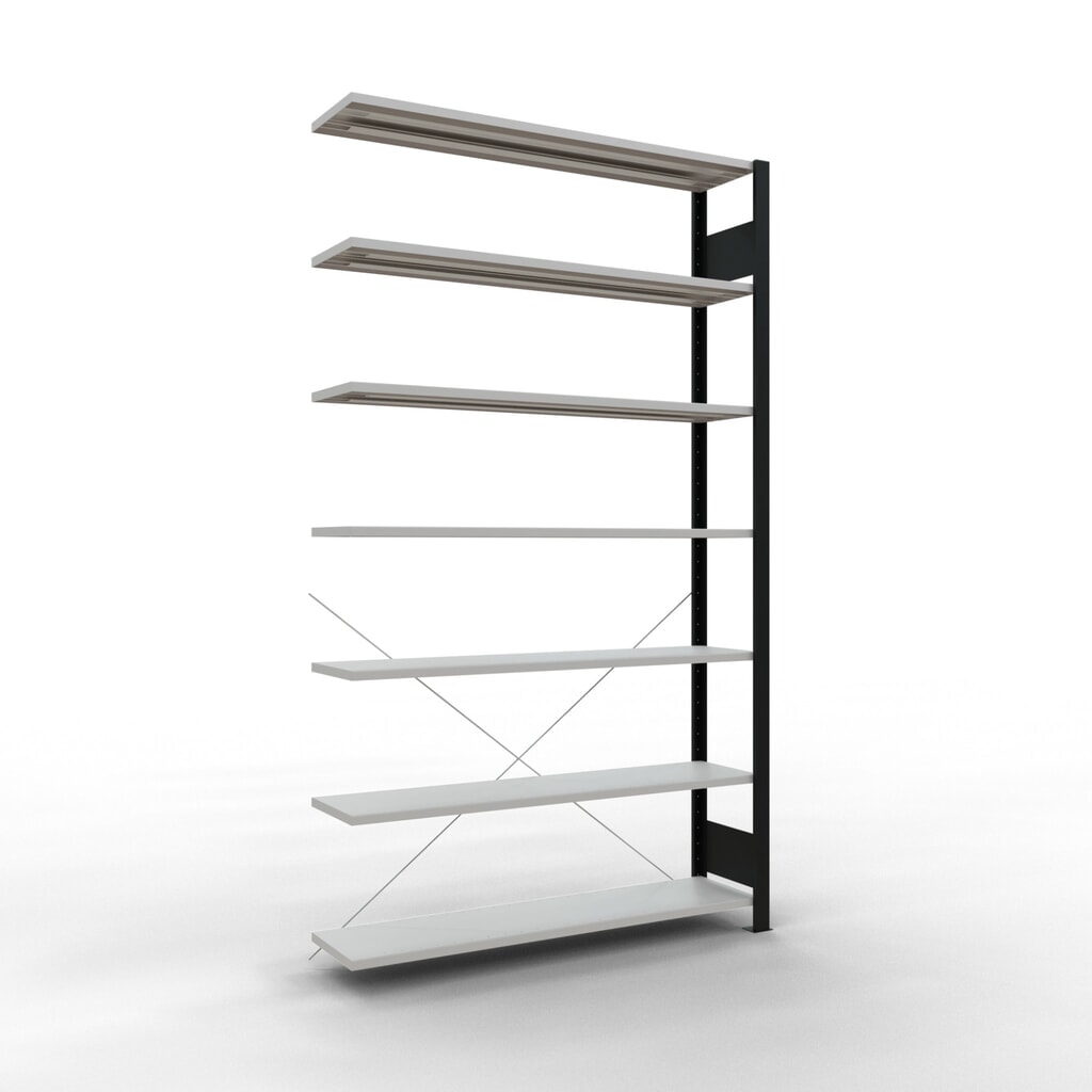 Scaffalatura per documenti SCHULTE campata aggiuntiva, monofronte, senza spondine posteriori, nero, portata per piano 85 kg, HxLxP 2.300 x 1.300 x 300 mm Immagine del prodotto: Scaffalatura per documenti SCHULTE campata aggiuntiva, monofronte, senza spondine posteriori, nero, portata per piano 85 kg, HxLxP 2.300 x 1.300 x 300 mm