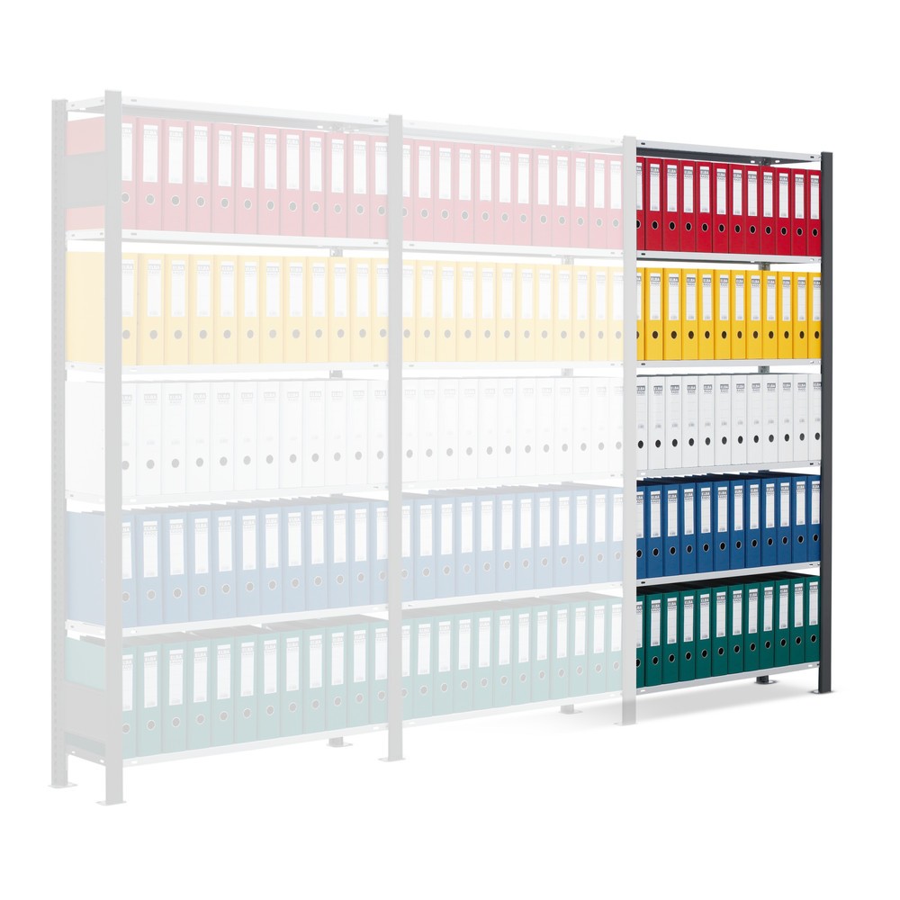 Immagine del prodotto: Scaffalatura per documenti SCHULTE campata aggiuntiva, monofronte, senza spondine posteriori, nero, portata per piano 85 kg, HxLxP 2.000 x 750 x 300 mm
