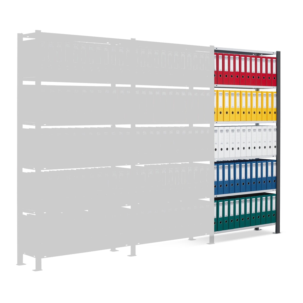 Scaffalatura per documenti SCHULTE campata aggiuntiva, monofronte, senza spondine posteriori, nero, portata per piano 85 kg, HxLxP 2.000 x 750 x 300 mm Immagine del prodotto: Scaffalatura per documenti SCHULTE campata aggiuntiva, monofronte, senza spondine posteriori, nero, portata per piano 85 kg, HxLxP 2.000 x 750 x 300 mm