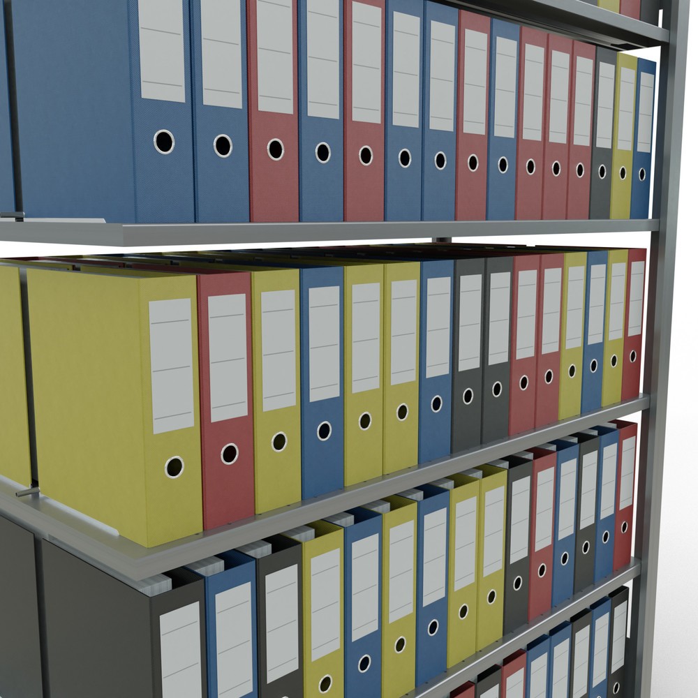 Immagine del prodotto n. 3: Scaffalatura per documenti SCHULTE campata aggiuntiva, a doppio fronte, con spondine centrali, portata per piano 150 kg, AxLxP 2.000 x 1.300 x 600 mm