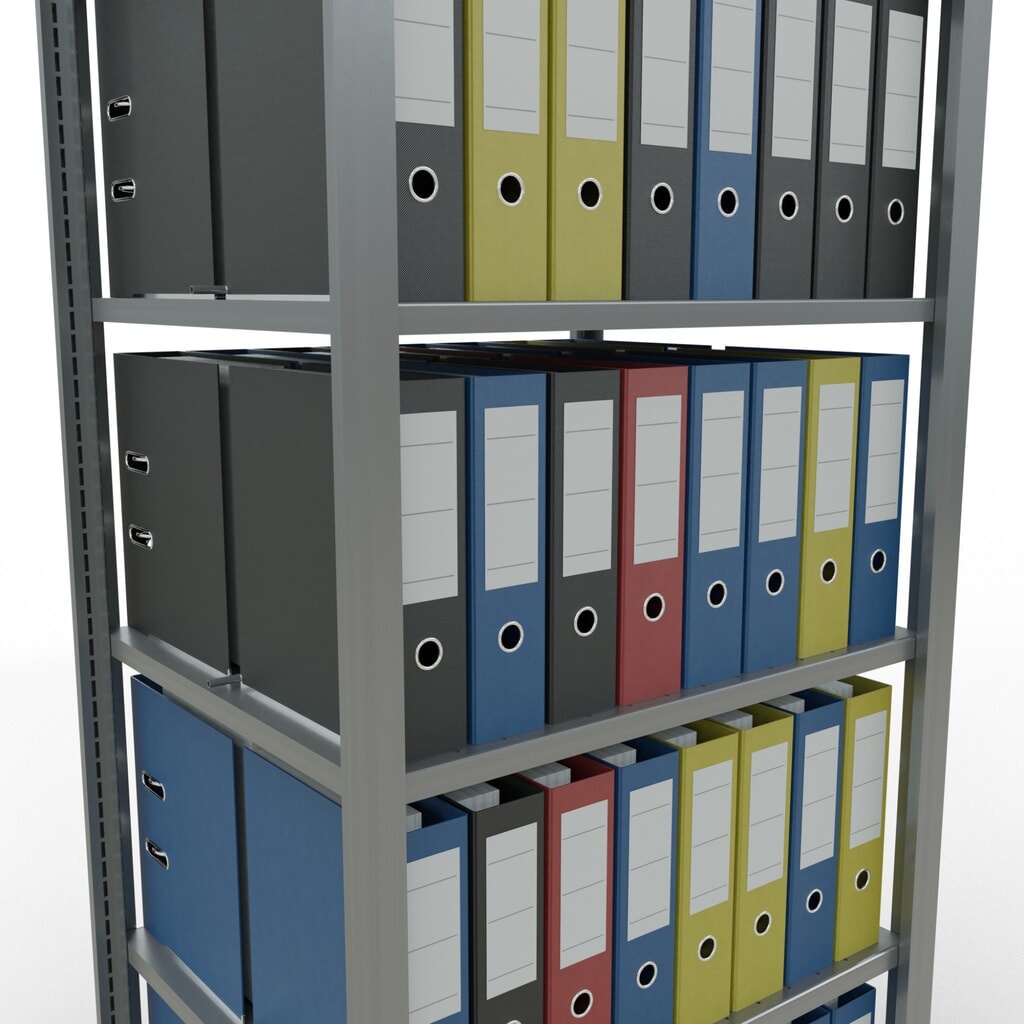 Immagine del prodotto n. 4: Scaffalatura per documenti SCHULTE campata base, a doppio fronte, con spondine centrali, portata per piano 150 kg, AxLxP 2.000 x 750 x 600 mm