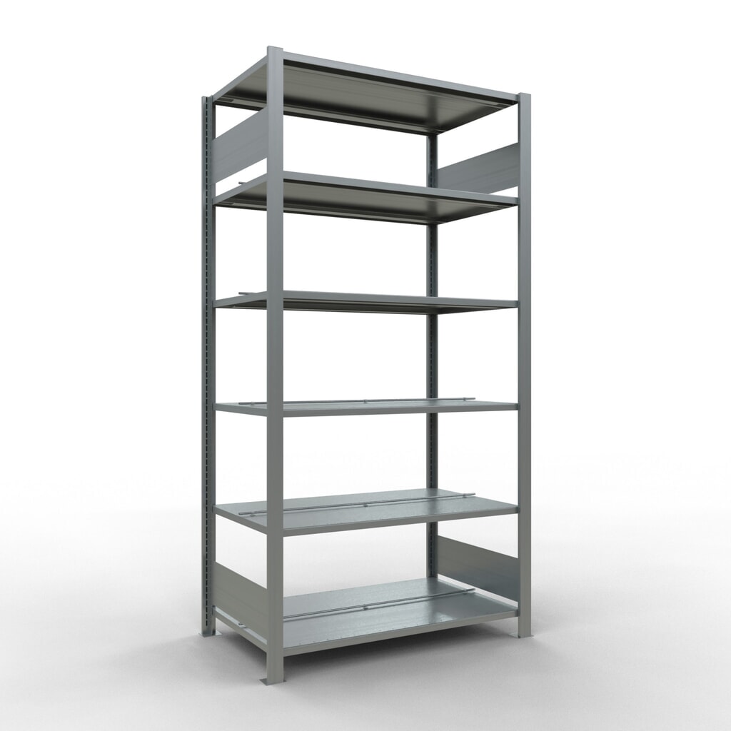 Immagine del prodotto: Scaffalatura per documenti SCHULTE campata base, a doppio fronte, con spondine centrali, portata per piano 150 kg, AxLxP 2.000 x 1.000 x 600 mm