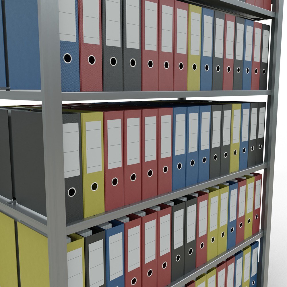 Immagine del prodotto n. 3: Scaffalatura per documenti SCHULTE campata base, a doppio fronte, con spondine centrali, portata per piano 150 kg, AxLxP 2.000 x 1.300 x 600 mm