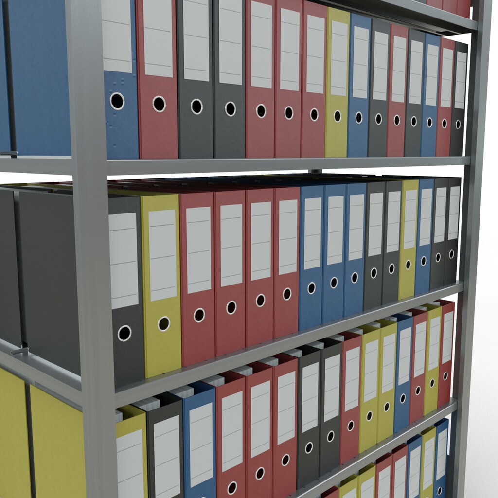 Immagine del prodotto n. 3: Scaffalatura per documenti SCHULTE campata base, a doppio fronte, con spondine centrali, portata per piano 150 kg, AxLxP 2.000 x 1.300 x 600 mm