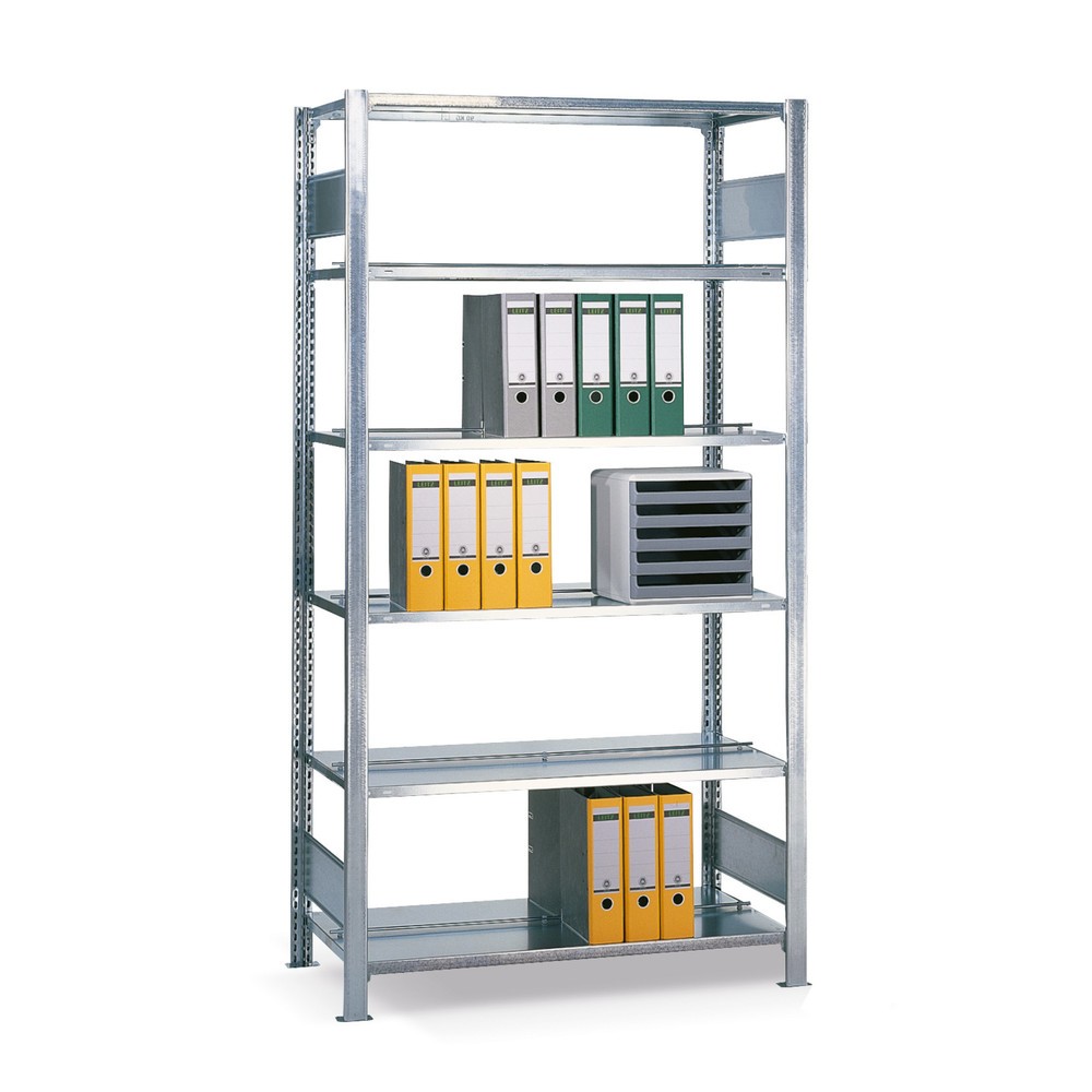 Immagine del prodotto: Scaffalatura per documenti SCHULTE campata base, a doppio fronte, con spondine centrali, portata per piano 150 kg, AxLxP 2.500 x 750 x 600 mm