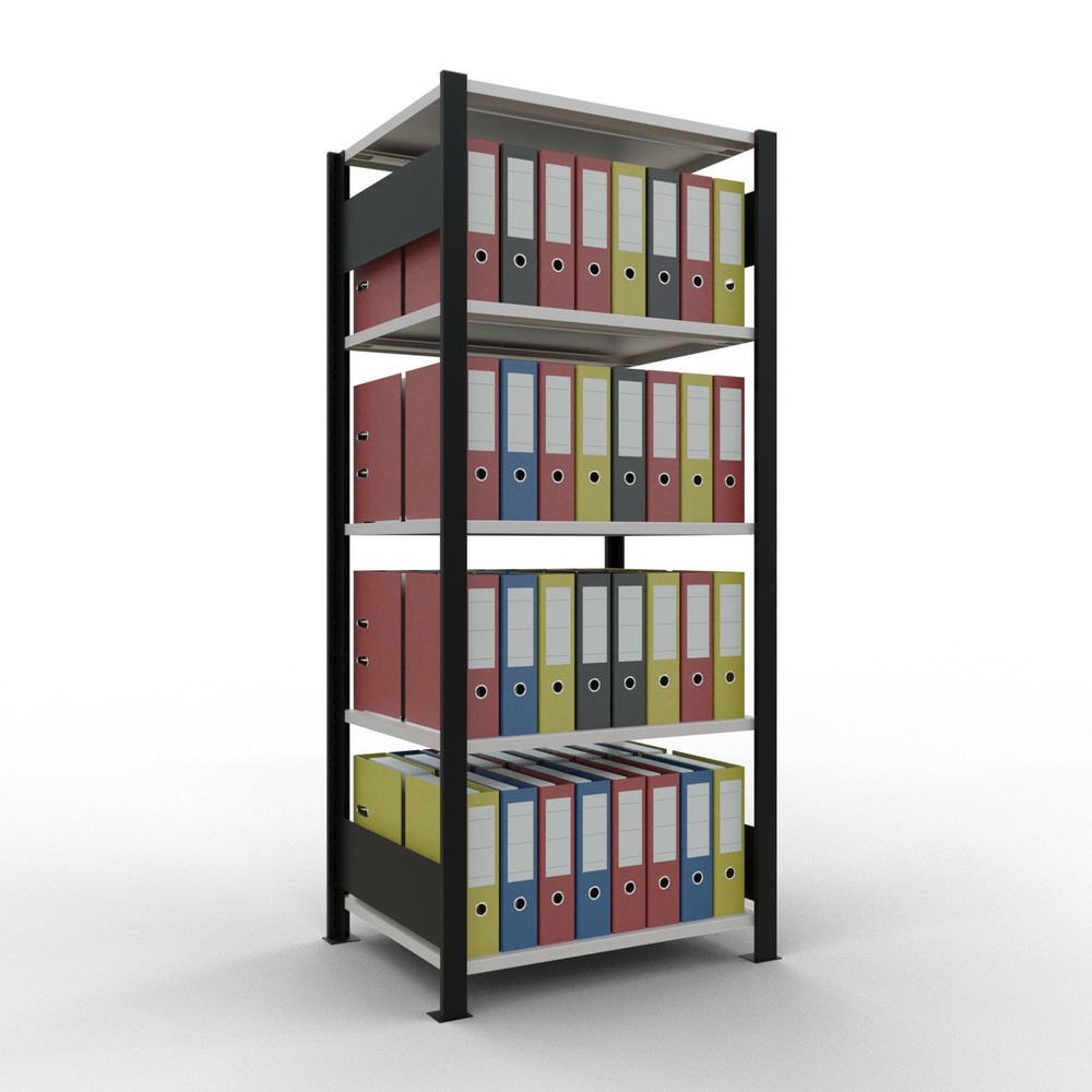 Immagine del prodotto n. 2: Scaffalatura per documenti SCHULTE campata base, a doppio fronte, senza spondine centrali, portata per piano 150 kg, nero, HxLxP 1.800 x 750 x 600 mm