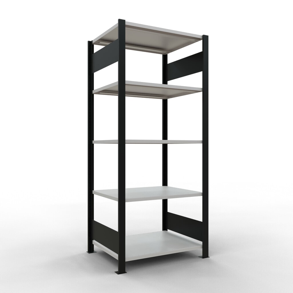 Scaffalatura per documenti SCHULTE campata base, a doppio fronte, senza spondine centrali, portata per piano 150 kg, nero, HxLxP 1.800 x 750 x 600 mm Immagine del prodotto: Scaffalatura per documenti SCHULTE campata base, a doppio fronte, senza spondine centrali, portata per piano 150 kg, nero, HxLxP 1.800 x 750 x 600 mm