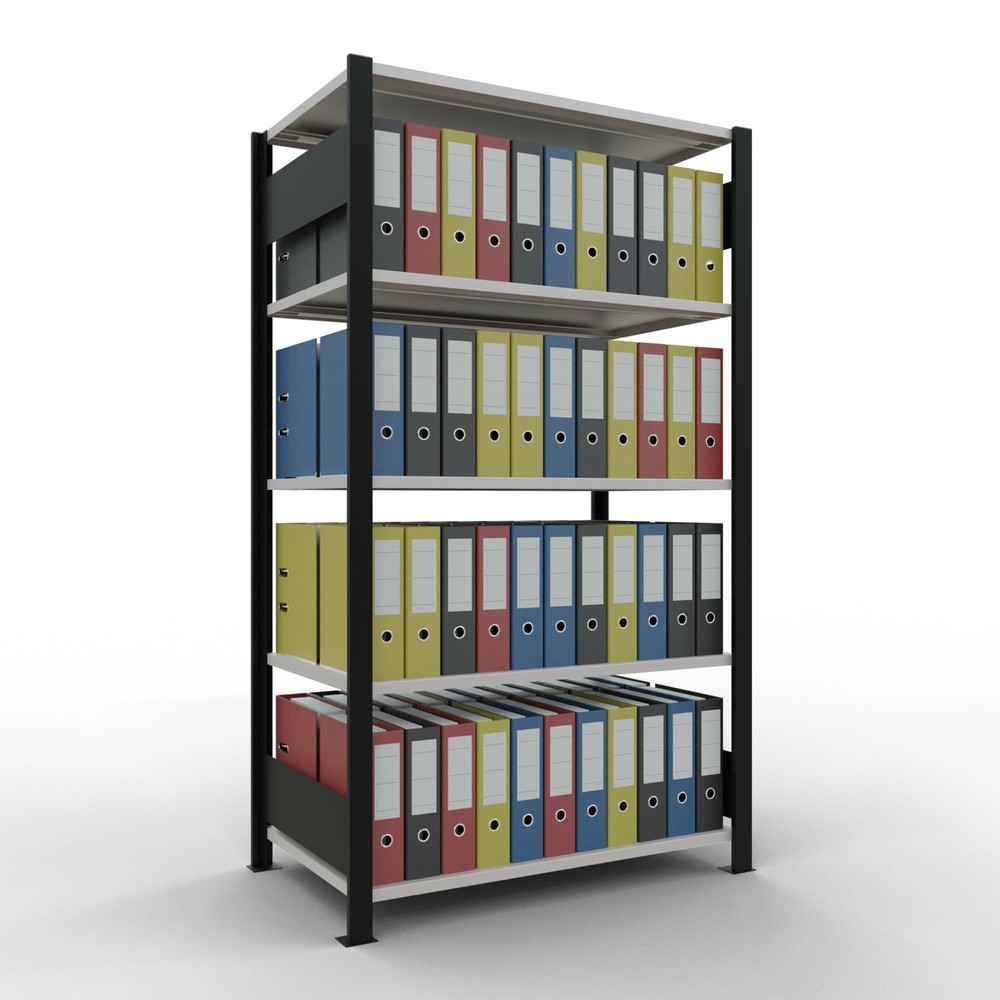 Immagine del prodotto n. 2: Scaffalatura per documenti SCHULTE campata base, a doppio fronte, senza spondine centrali, portata per piano 150 kg, nero, HxLxP 1.800 x 1.000 x 600 mm