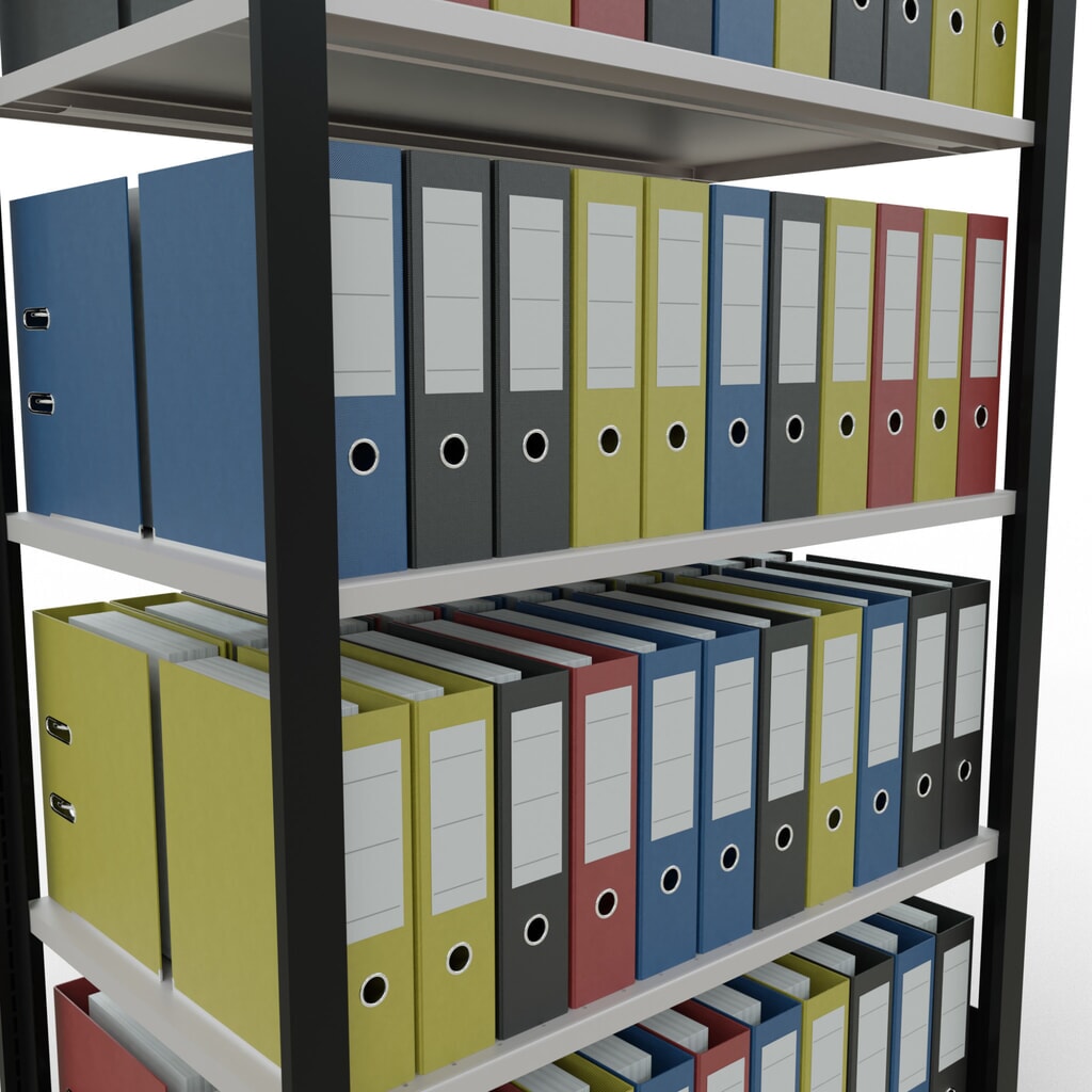 Scaffalatura per documenti SCHULTE campata base, a doppio fronte, senza spondine centrali, portata per piano 150 kg, nero, HxLxP 1.800 x 1.000 x 600 mm Immagine del prodotto n. 3: Scaffalatura per documenti SCHULTE campata base, a doppio fronte, senza spondine centrali, portata per piano 150 kg, nero, HxLxP 1.800 x 1.000 x 600 mm