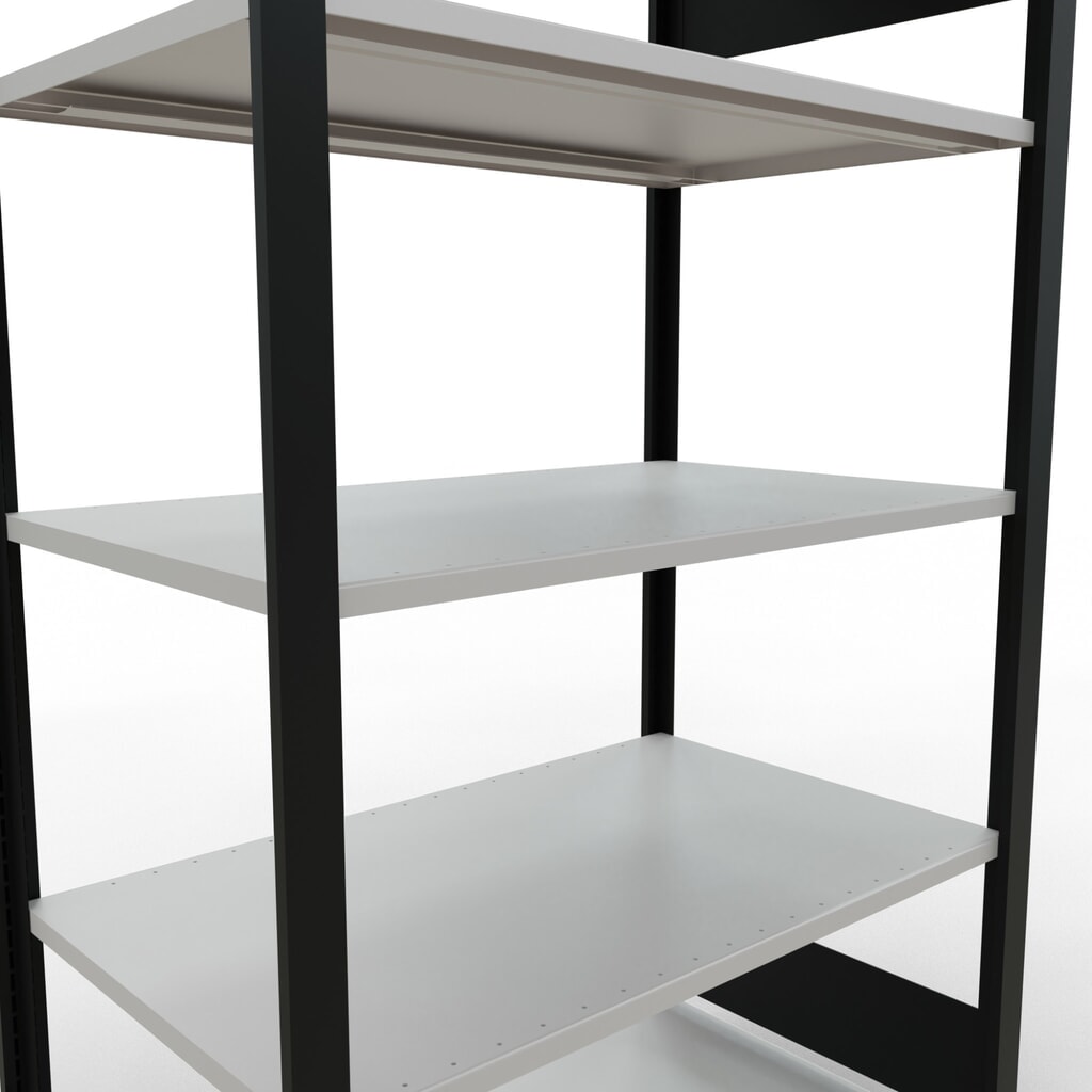 Scaffalatura per documenti SCHULTE campata base, a doppio fronte, senza spondine centrali, portata per piano 150 kg, nero, HxLxP 1.800 x 1.000 x 600 mm Immagine del prodotto n. 4: Scaffalatura per documenti SCHULTE campata base, a doppio fronte, senza spondine centrali, portata per piano 150 kg, nero, HxLxP 1.800 x 1.000 x 600 mm
