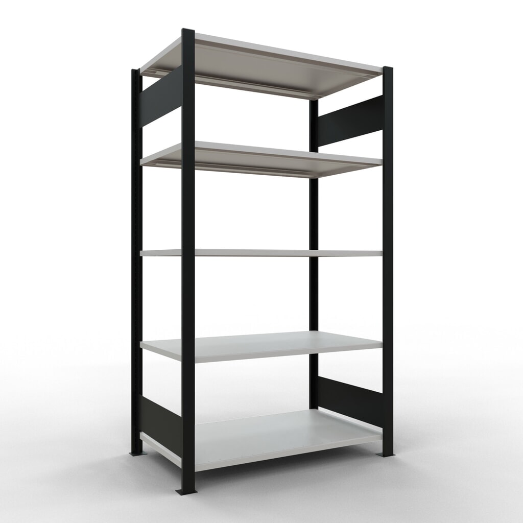 Scaffalatura per documenti SCHULTE campata base, a doppio fronte, senza spondine centrali, portata per piano 150 kg, nero, HxLxP 1.800 x 1.000 x 600 mm Immagine del prodotto: Scaffalatura per documenti SCHULTE campata base, a doppio fronte, senza spondine centrali, portata per piano 150 kg, nero, HxLxP 1.800 x 1.000 x 600 mm