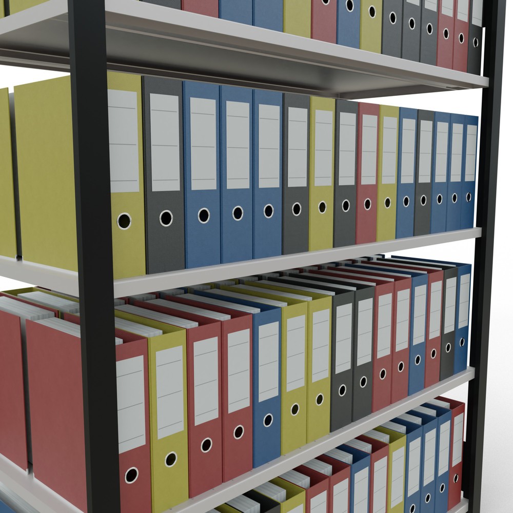 Immagine del prodotto n. 3: Scaffalatura per documenti SCHULTE campata base, a doppio fronte, senza spondine centrali, portata per piano 150 kg, nero, HxLxP 1.800 x 1.300 x 600 mm
