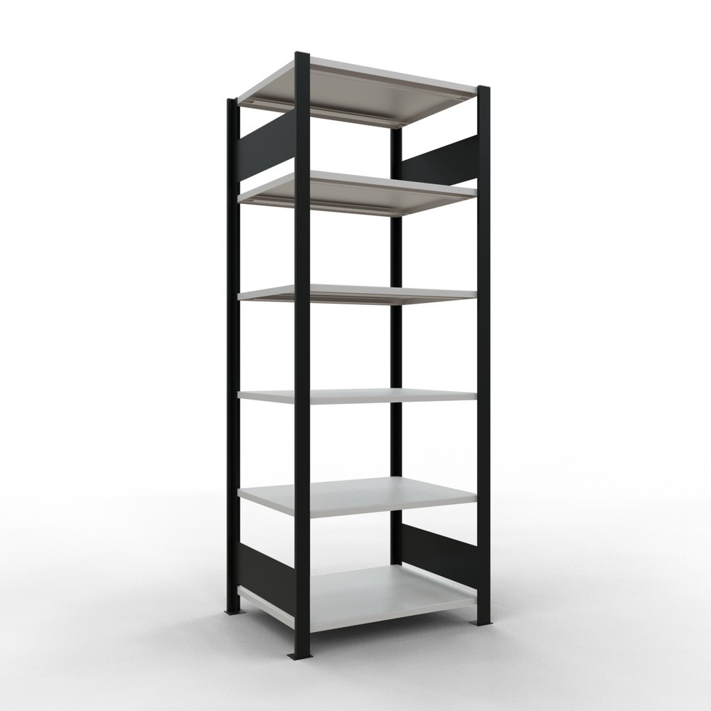 Immagine del prodotto: Scaffalatura per documenti SCHULTE campata base, a doppio fronte, senza spondine centrali, portata per piano 150 kg, nero, HxLxP 2.000 x 750 x 600 mm