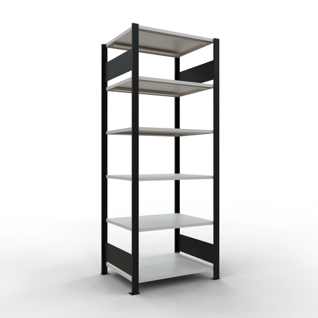 Immagine del prodotto: Scaffalatura per documenti SCHULTE campata base, a doppio fronte, senza spondine centrali, portata per piano 150 kg, nero, HxLxP 2.000 x 750 x 600 mm