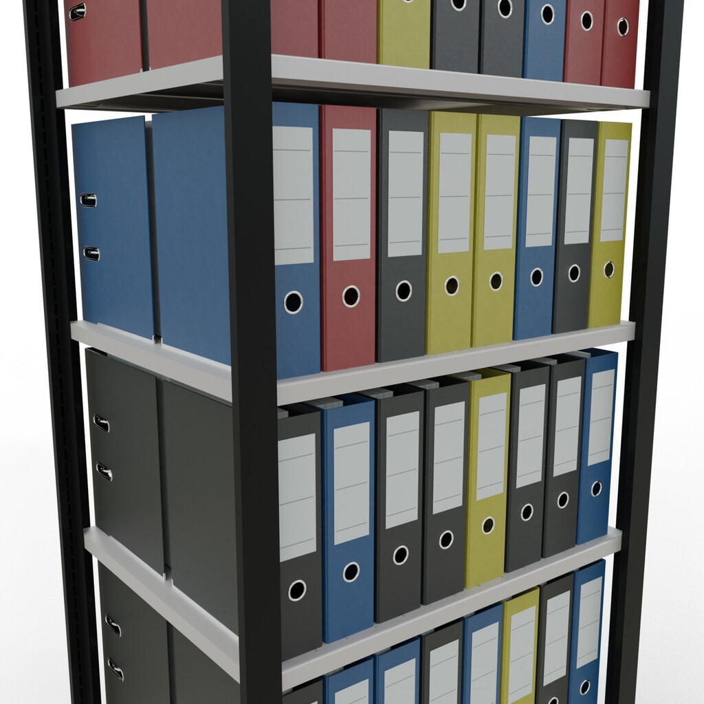Scaffalatura per documenti SCHULTE campata base, a doppio fronte, senza spondine centrali, portata per piano 150 kg, nero, AxLxP 2.300 x 750 x 600 mm Immagine del prodotto n. 3: Scaffalatura per documenti SCHULTE campata base, a doppio fronte, senza spondine centrali, portata per piano 150 kg, nero, AxLxP 2.300 x 750 x 600 mm