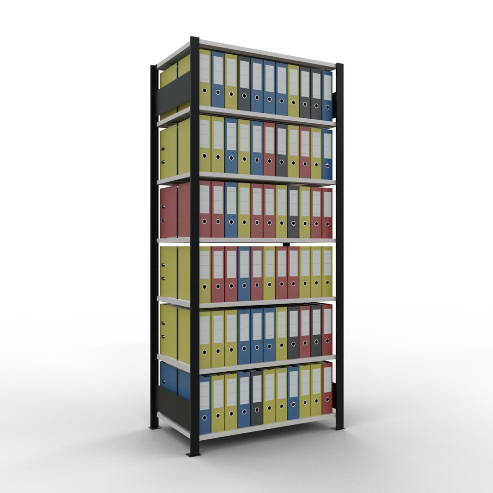 Immagine del prodotto n. 2: Scaffalatura per documenti SCHULTE campata base, a doppio fronte, senza spondine centrali, portata per piano 150 kg, nero, AxLxP 2.300 x 1.000 x 600 mm