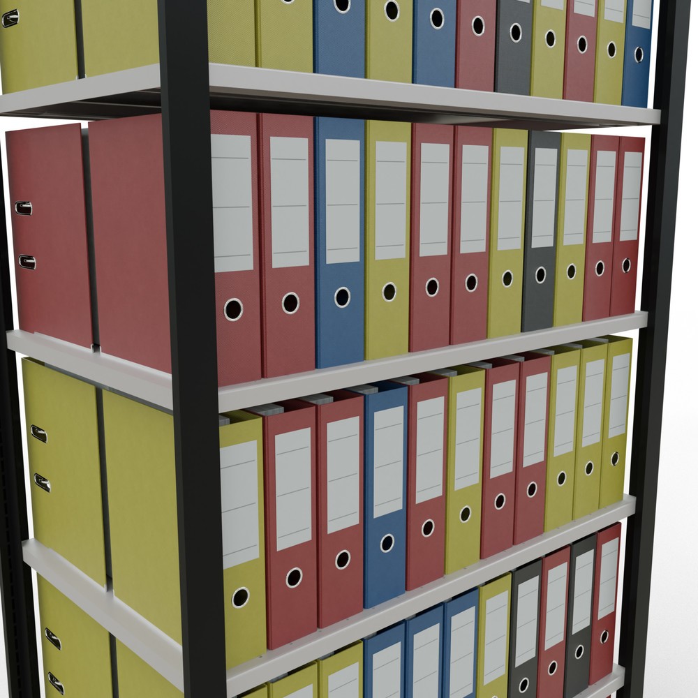 Immagine del prodotto n. 3: Scaffalatura per documenti SCHULTE campata base, a doppio fronte, senza spondine centrali, portata per piano 150 kg, nero, AxLxP 2.300 x 1.000 x 600 mm