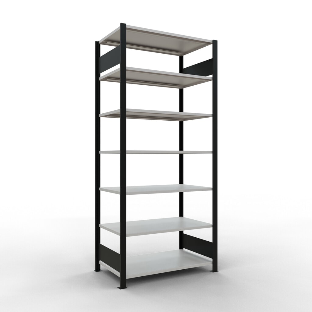 Immagine del prodotto: Scaffalatura per documenti SCHULTE campata base, a doppio fronte, senza spondine centrali, portata per piano 150 kg, nero, AxLxP 2.300 x 1.000 x 600 mm