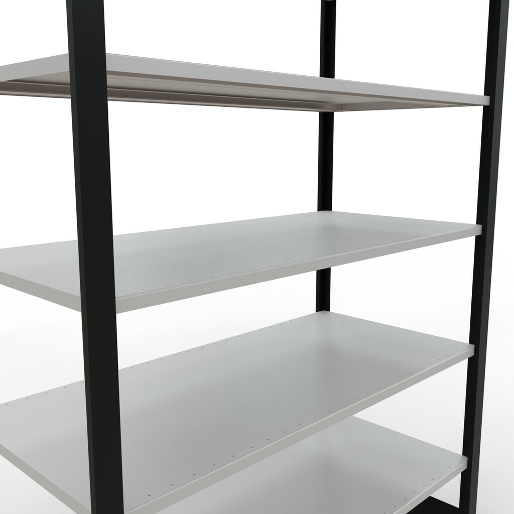 Scaffalatura per documenti SCHULTE campata base, a doppio fronte, senza spondine centrali, portata per piano 150 kg, nero, AxLxP 2.300 x 1.300 x 600 mm Immagine del prodotto n. 4: Scaffalatura per documenti SCHULTE campata base, a doppio fronte, senza spondine centrali, portata per piano 150 kg, nero, AxLxP 2.300 x 1.300 x 600 mm