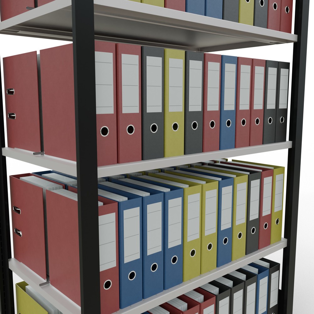 Immagine del prodotto n. 3: Scaffalatura per documenti SCHULTE campata base, a doppio fronte, con spondine centrali, portata per piano 150 kg, nero, AxLxP 1.800 x 1.000 x 600 mm