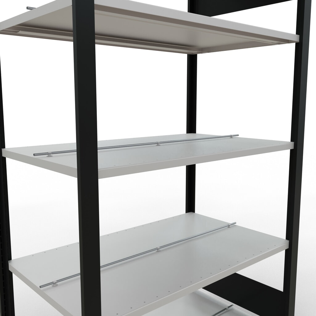 Scaffalatura per documenti SCHULTE campata base, a doppio fronte, con spondine centrali, portata per piano 150 kg, nero, AxLxP 1.800 x 1.000 x 600 mm Immagine del prodotto n. 4: Scaffalatura per documenti SCHULTE campata base, a doppio fronte, con spondine centrali, portata per piano 150 kg, nero, AxLxP 1.800 x 1.000 x 600 mm