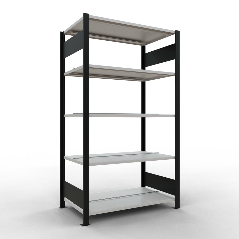 Immagine del prodotto: Scaffalatura per documenti SCHULTE campata base, a doppio fronte, con spondine centrali, portata per piano 150 kg, nero, AxLxP 1.800 x 1.000 x 600 mm
