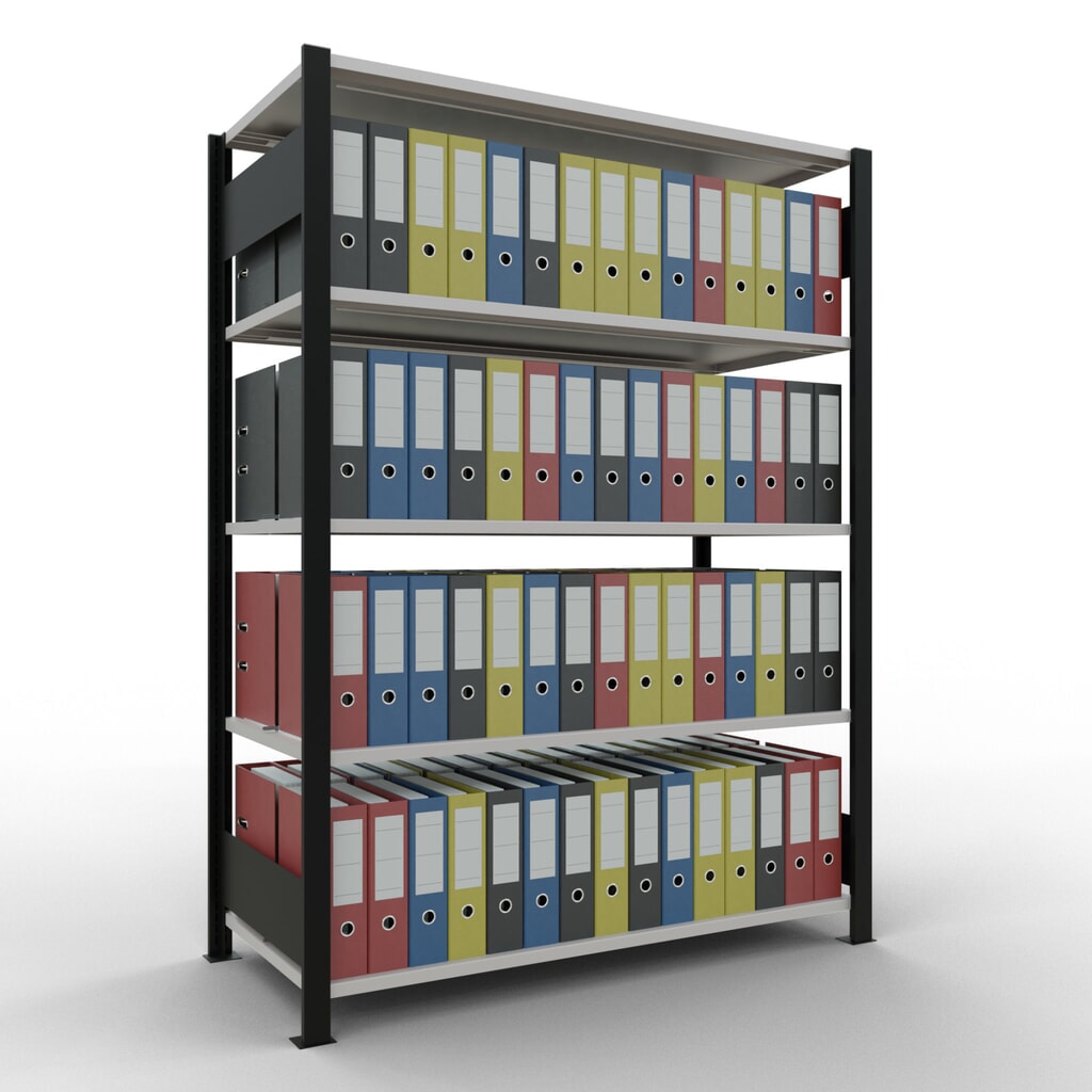 Scaffalatura per documenti SCHULTE campata base, a doppio fronte, con spondine centrali, portata per piano 150 kg, nero, AxLxP 1.800 x 1.300 x 600 mm Immagine del prodotto n. 2: Scaffalatura per documenti SCHULTE campata base, a doppio fronte, con spondine centrali, portata per piano 150 kg, nero, AxLxP 1.800 x 1.300 x 600 mm