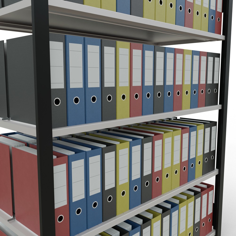 Immagine del prodotto n. 3: Scaffalatura per documenti SCHULTE campata base, a doppio fronte, con spondine centrali, portata per piano 150 kg, nero, AxLxP 1.800 x 1.300 x 600 mm