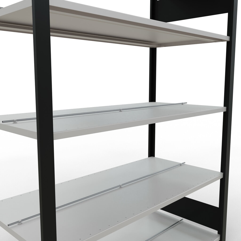 Immagine del prodotto n. 4: Scaffalatura per documenti SCHULTE campata base, a doppio fronte, con spondine centrali, portata per piano 150 kg, nero, AxLxP 1.800 x 1.300 x 600 mm