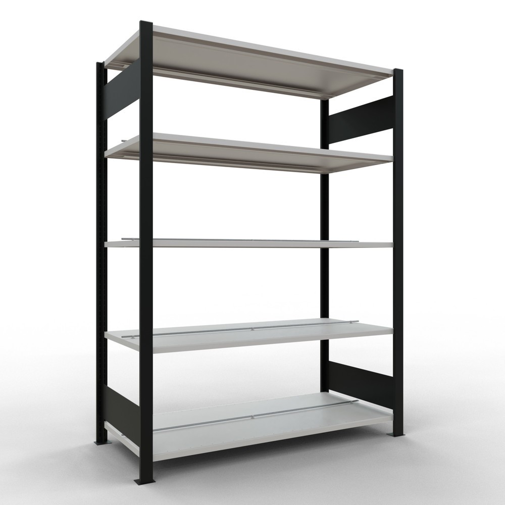 Immagine del prodotto: Scaffalatura per documenti SCHULTE campata base, a doppio fronte, con spondine centrali, portata per piano 150 kg, nero, AxLxP 1.800 x 1.300 x 600 mm