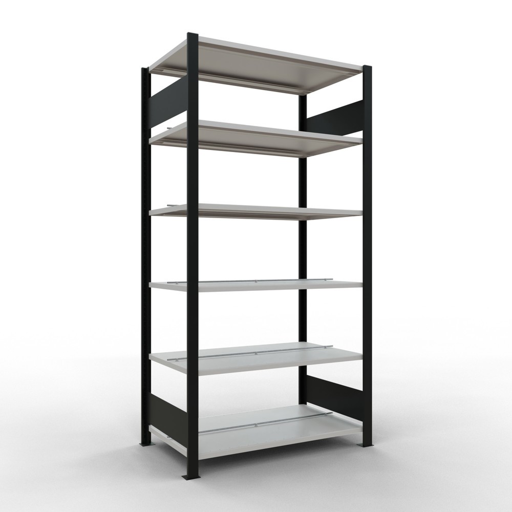 Immagine del prodotto n. 1: Scaffalatura per documenti SCHULTE campata base, a doppio fronte, con spondine centrali, portata per piano 150 kg, nero, AxLxP 2.000 x 1.000 x 600 mm