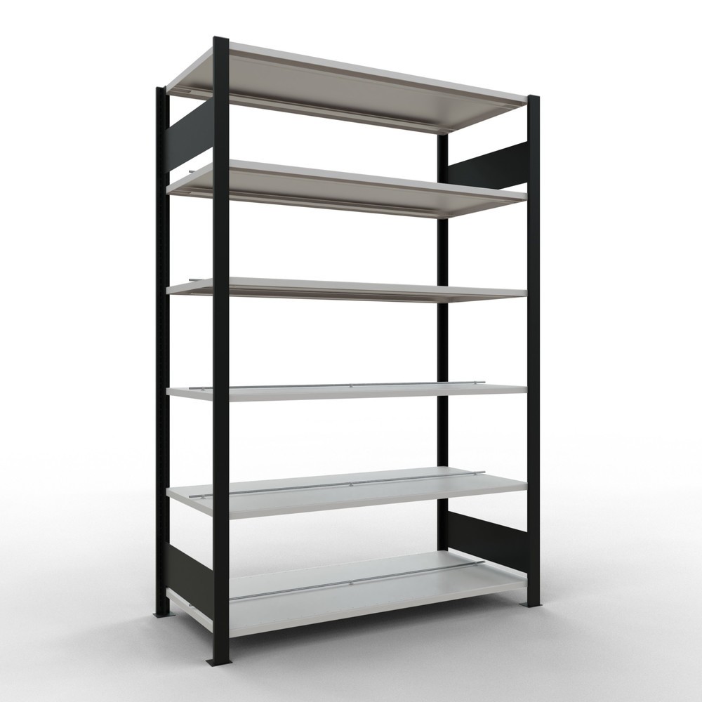 Immagine del prodotto: Scaffalatura per documenti SCHULTE campata base, a doppio fronte, con spondine centrali, portata per piano 150 kg, nero, AxLxP 2.000 x 1.300 x 600 mm
