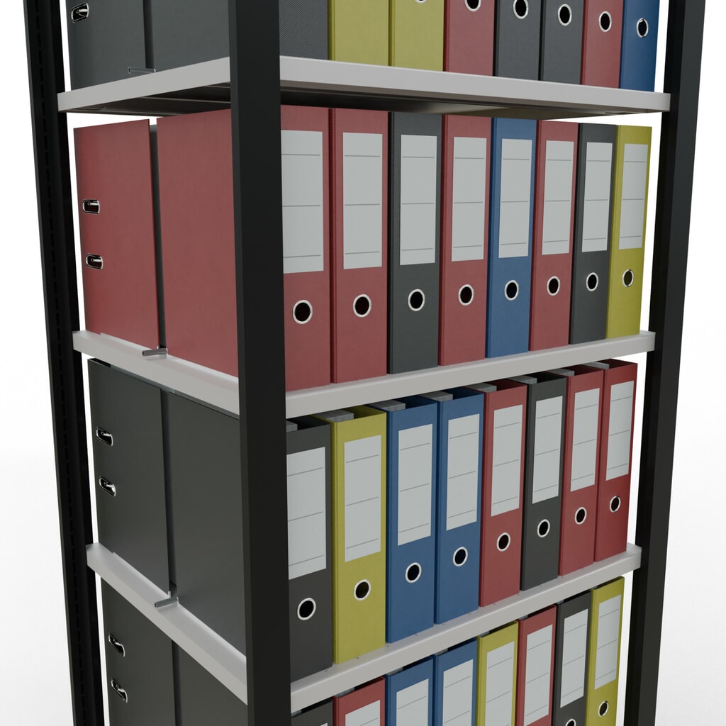 Scaffalatura per documenti SCHULTE campata base, a doppio fronte, con spondine centrali, portata per piano 150 kg, nero, AxLxP 2.300 x 750 x 600 mm Immagine del prodotto n. 3: Scaffalatura per documenti SCHULTE campata base, a doppio fronte, con spondine centrali, portata per piano 150 kg, nero, AxLxP 2.300 x 750 x 600 mm