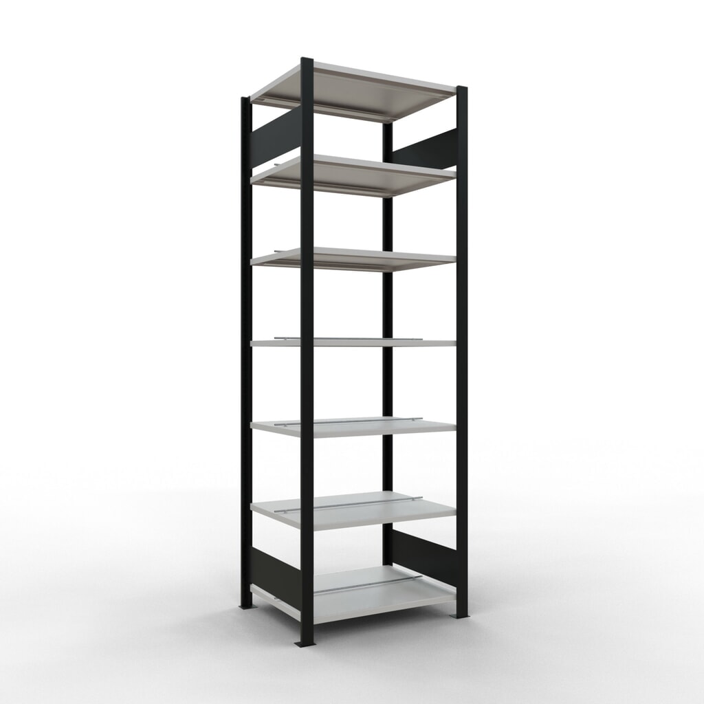 Immagine del prodotto: Scaffalatura per documenti SCHULTE campata base, a doppio fronte, con spondine centrali, portata per piano 150 kg, nero, AxLxP 2.300 x 750 x 600 mm