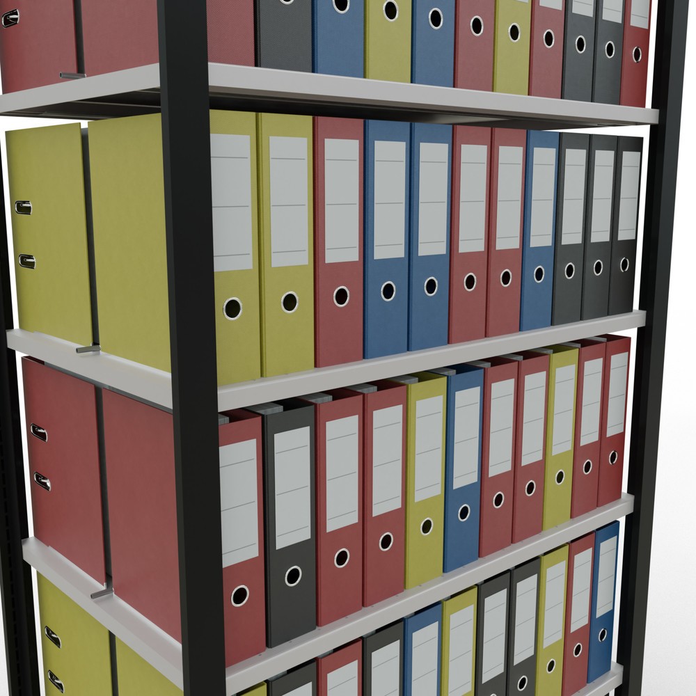 Immagine del prodotto n. 3: Scaffalatura per documenti SCHULTE campata base, a doppio fronte, con spondine centrali, portata per piano 150 kg, nero, AxLxP 2.300 x 1.000 x 600 mm