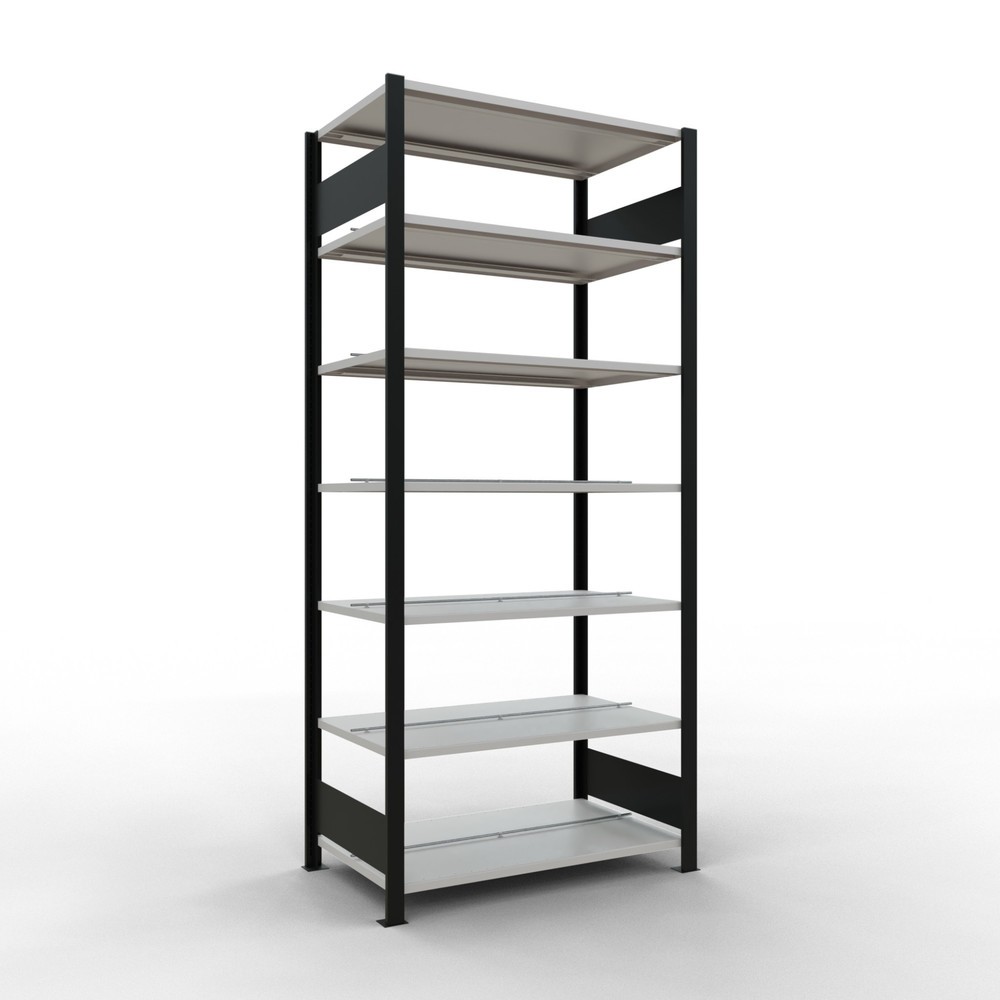 Immagine del prodotto: Scaffalatura per documenti SCHULTE campata base, a doppio fronte, con spondine centrali, portata per piano 150 kg, nero, AxLxP 2.300 x 1.000 x 600 mm