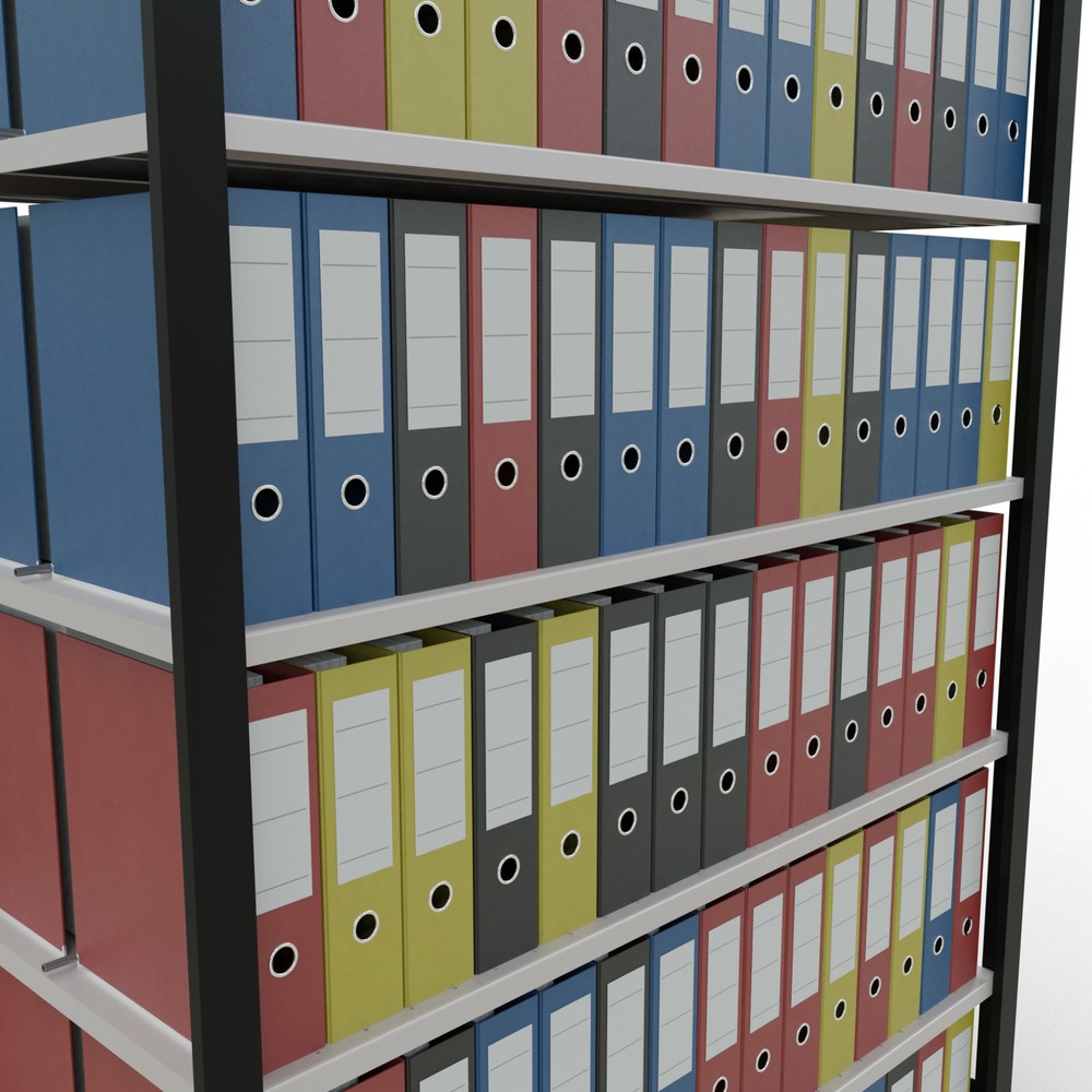 Immagine del prodotto n. 3: Scaffalatura per documenti SCHULTE campata base, a doppio fronte, con spondine centrali, portata per piano 150 kg, nero, AxLxP 2.300 x 1.300 x 600 mm