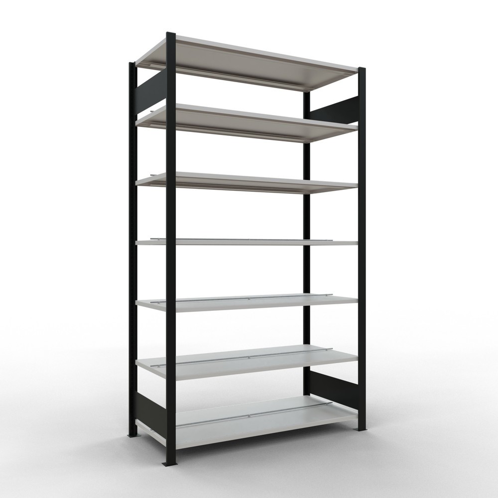 Immagine del prodotto: Scaffalatura per documenti SCHULTE campata base, a doppio fronte, con spondine centrali, portata per piano 150 kg, nero, AxLxP 2.300 x 1.300 x 600 mm
