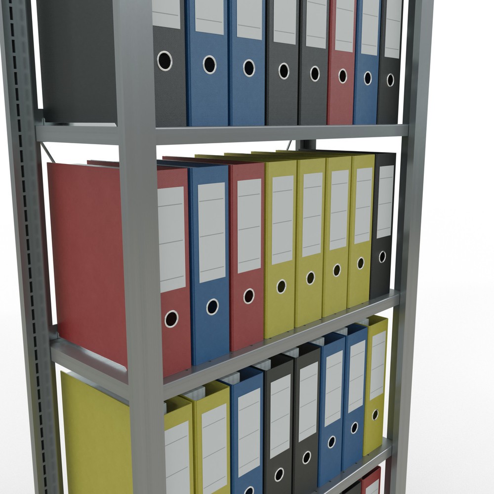 Immagine del prodotto n. 4: Scaffalatura per documenti SCHULTE campata base, monofronte, con spondine posteriori, portata per piano 85 kg, AxLxP 2.000 x 750 x 300 mm