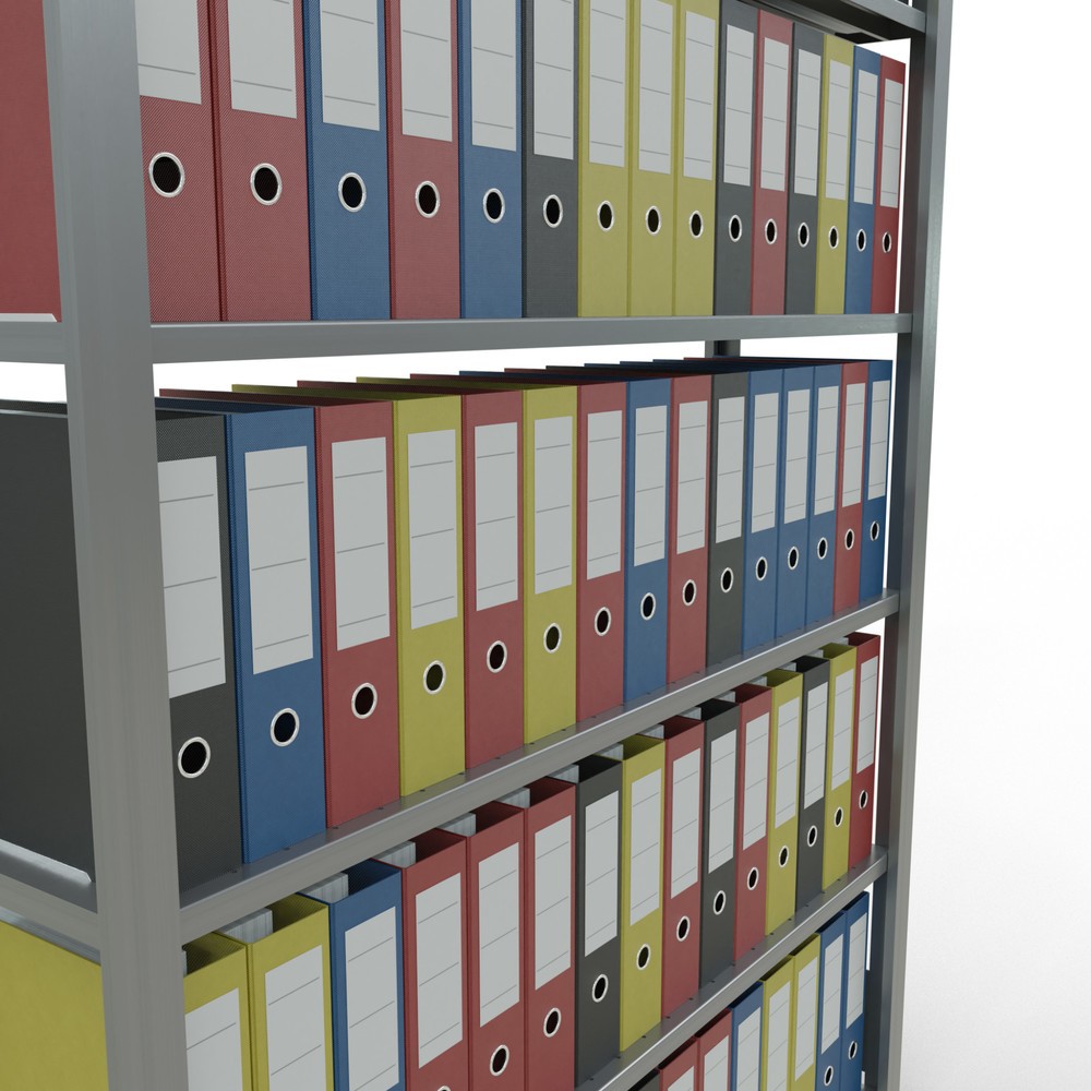 Immagine del prodotto n. 3: Scaffalatura per documenti SCHULTE campata base, monofronte, con spondine posteriori, portata per piano 85 kg, AxLxP 2.000 x 1.300 x 300 mm