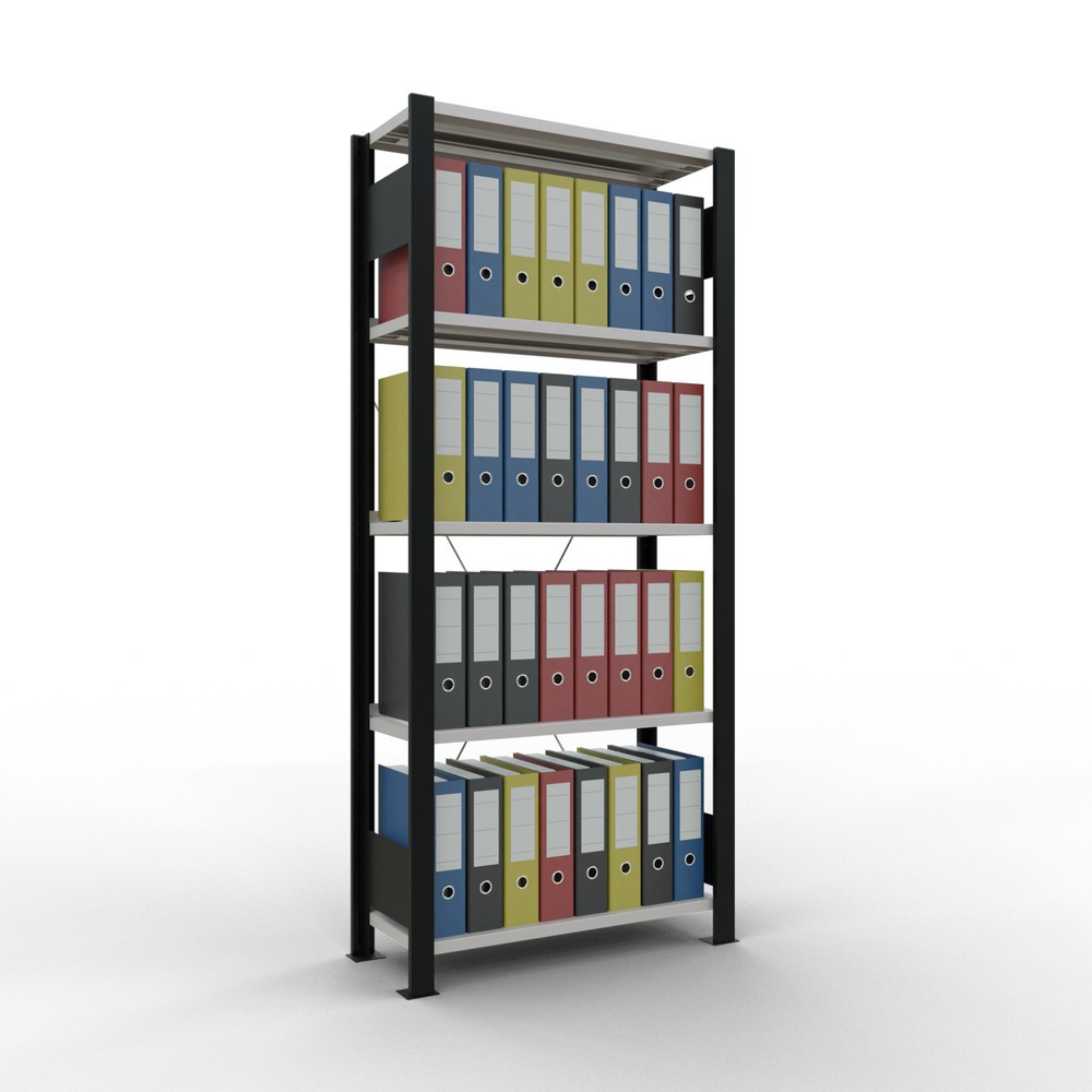 Immagine del prodotto n. 2: Scaffalatura per documenti SCHULTE campata base, monofronte, con spondine posteriori, portata per piano 85 kg, nero, AxLxP 1.800 x 750 x 300 mm