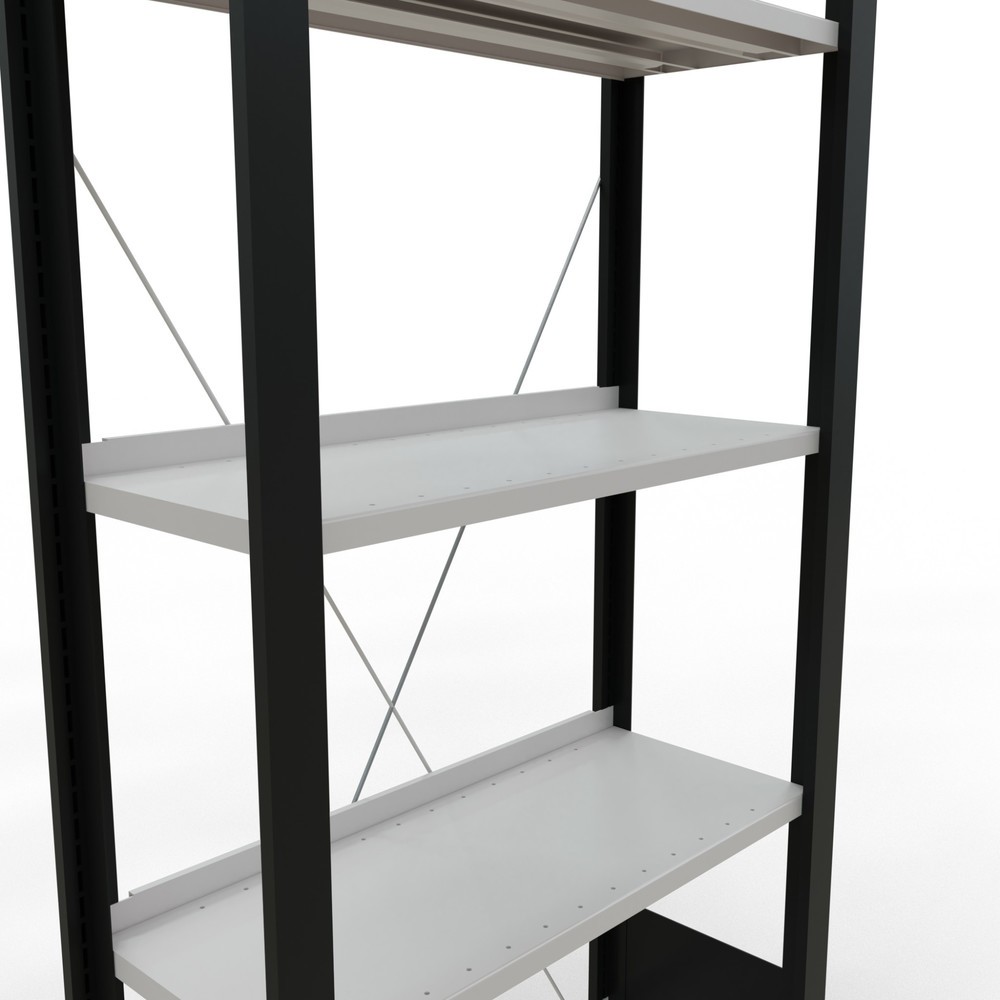 Immagine del prodotto n. 4: Scaffalatura per documenti SCHULTE campata base, monofronte, con spondine posteriori, portata per piano 85 kg, nero, AxLxP 1.800 x 750 x 300 mm