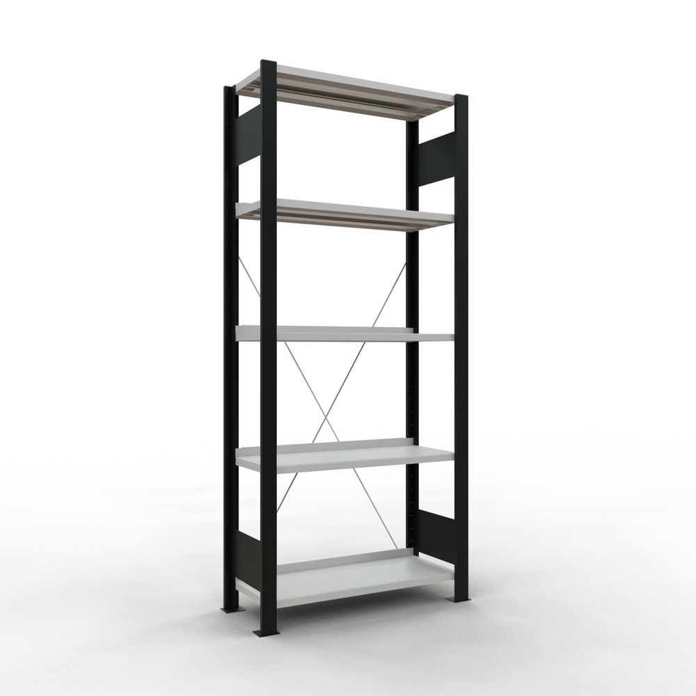 Immagine del prodotto: Scaffalatura per documenti SCHULTE campata base, monofronte, con spondine posteriori, portata per piano 85 kg, nero, AxLxP 1.800 x 750 x 300 mm