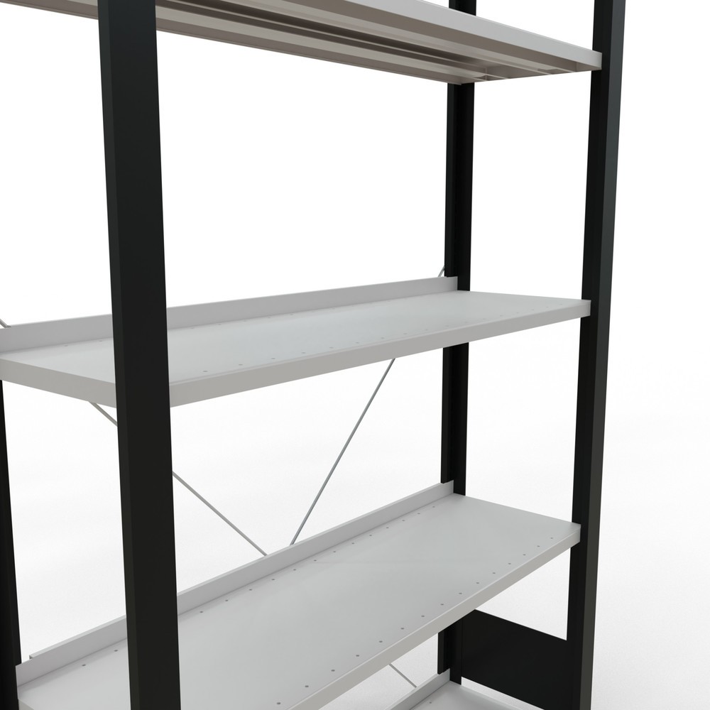 Immagine del prodotto n. 4: Scaffalatura per documenti SCHULTE campata base, monofronte, con spondine posteriori, portata per piano 85 kg, nero, AxLxP 1.800 x 1.000 x 300 mm